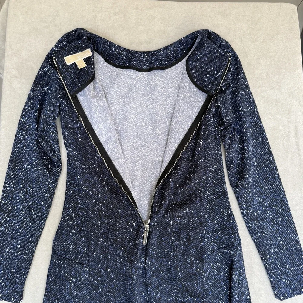 Michael Kors Dress Womens 4 Blue‎ Speckled Zip Pockets Party Celestial Elegant
